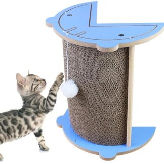 Griffoir d'angle en carton avec balle suspendue pour chat